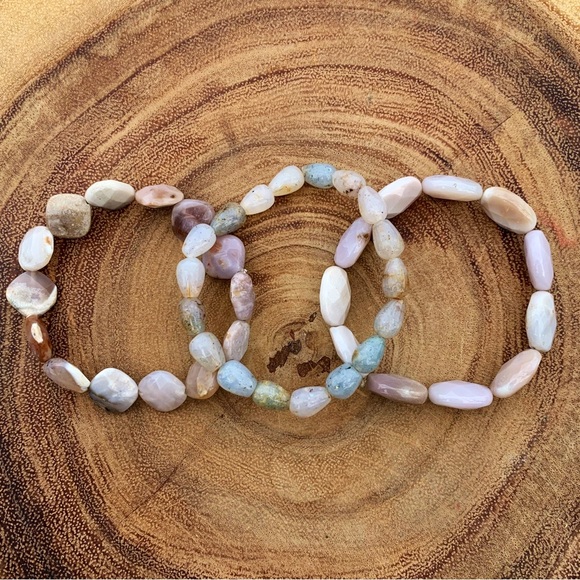 Natural Gray White Multicolored Labradorite, Agate, & Opal Gemstone Bracelets - Picture 10 of 10